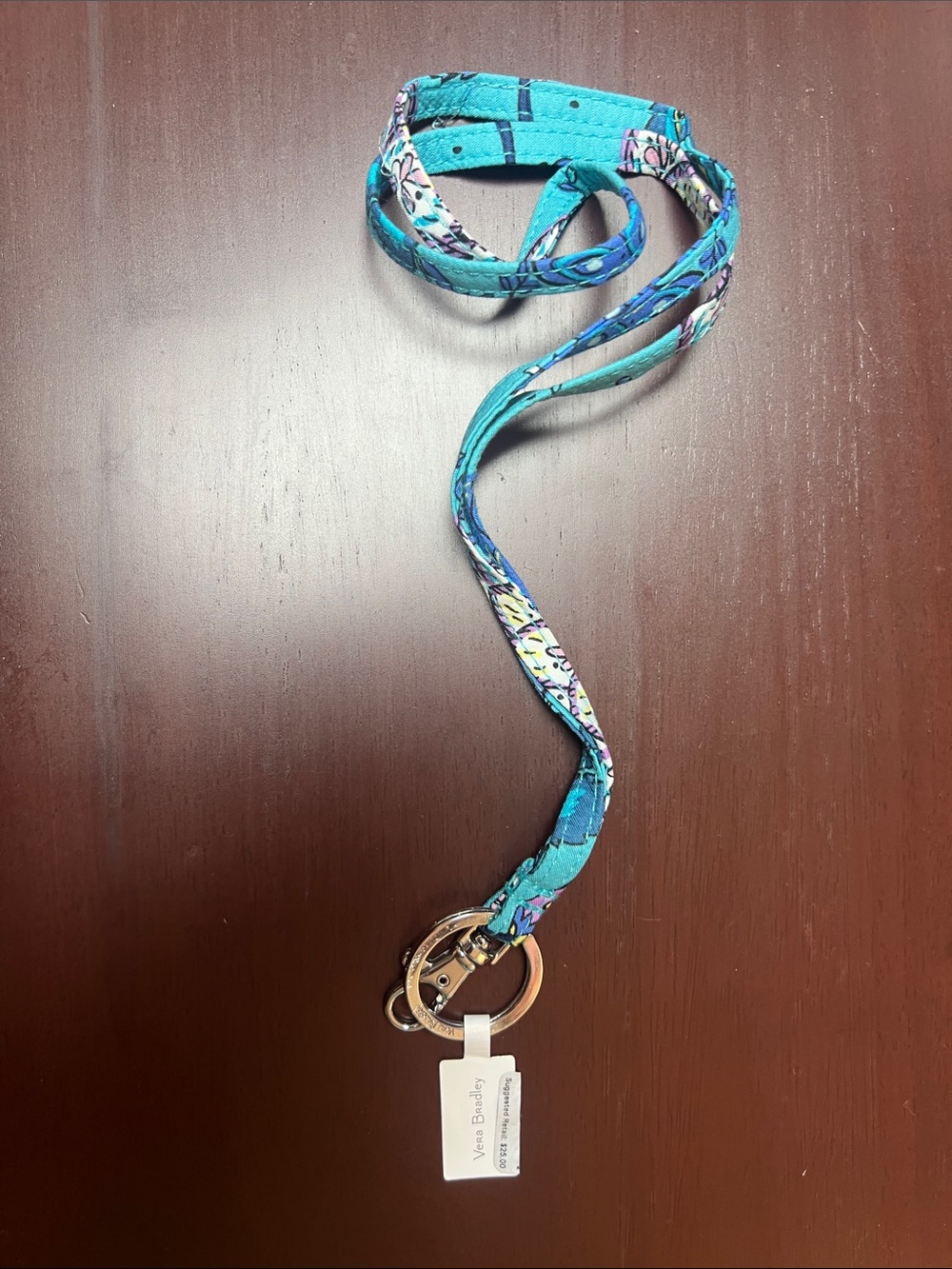 Vera Bradley Turquoise Floral Lanyard with Gold-Tone Key Ring